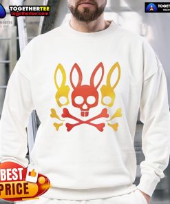 Alt Text: Original Gilbert Arenas wearing a red and yellow Bunny Skull & Crossbones sweatshirt, showcasing his unique style.