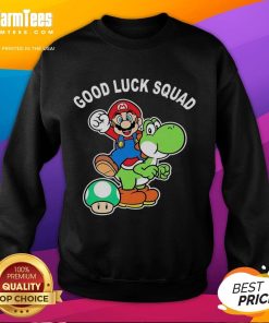Alt Text: Original Good Luck Squad Super Mario Bros sweatshirt featuring vibrant graphics and cozy design for gamers.