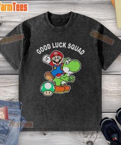 Original Good Luck Squad Super Mario Bros washed t-shirt featuring vibrant graphics of Mario and friends.
