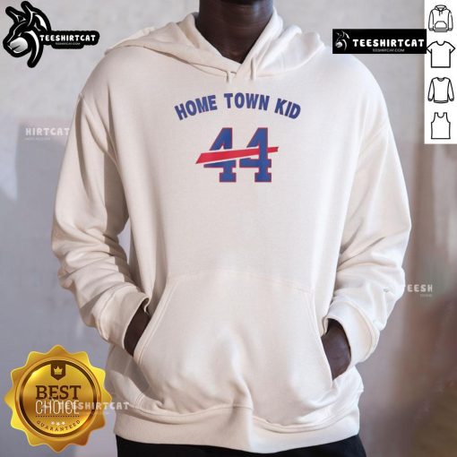 Original Home Town Kid 44 Buffalo Bills Hoodie worn by a fan at a game, showcasing team spirit and style.