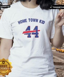 Alt Text: Original Home Town Kid 44 Buffalo Bills Ladies Tee featuring vibrant team colors and stylish design for female fans.