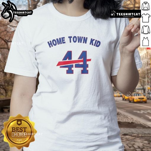 Alt Text: Original Home Town Kid 44 Buffalo Bills Ladies Tee featuring vibrant team colors and stylish design for female fans.