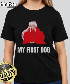 Original Inuyasha My First Dog Ladies Tee featuring vibrant graphic design inspired by the beloved anime character.