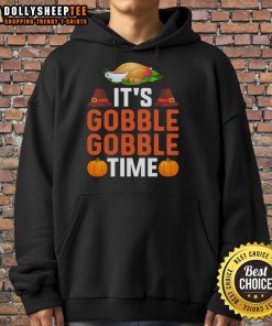 Alt Text: Cozy 'Gobble Gobble Time' Thanksgiving hoodie featuring festive turkey design, perfect for holiday celebrations.