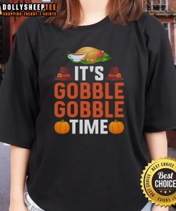 Original It's Gobble Gobble Time Thanksgiving Ladies Tee featuring a festive turkey design for holiday celebrations.