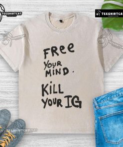 Joey Valence in a 'Free Your Mind, Kill Your IG' washed t-shirt, showcasing a casual streetwear style.