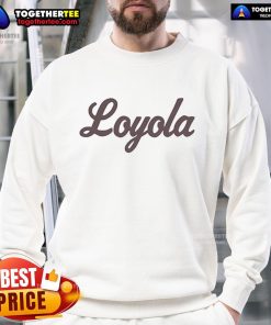 Original Julie Chen Moonves Loyola sweatshirt in navy blue featuring the Loyola logo, perfect for casual wear.