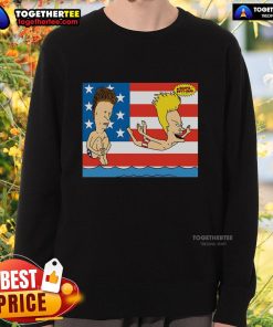 Alt Text: Original Juniors Beavis and Butt-Head American Beach July 4th Sweatshirt featuring iconic cartoon characters.