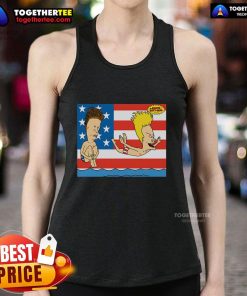 Original Juniors Beavis And Butt-Head July 4th tank top featuring iconic characters on a beach-themed design.