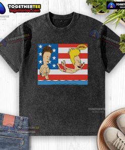 Alt Text: Original Juniors Beavis and Butt-Head July 4th Beach T-Shirt featuring a fun patriotic design for summer wear.