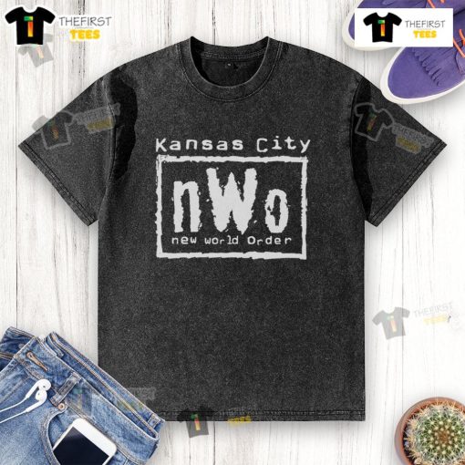 Original Kansas City nWo New World Order washed t-shirt featuring bold graphics and a vintage style.