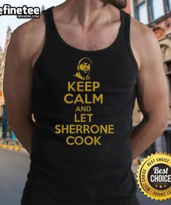 Alt Text: Original Keep Calm and Let Sherrone Cook tank top in stylish design, perfect for cooking enthusiasts and casual wear.