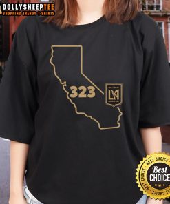 Original LAFC 323 Area Code State Ladies Tee showcasing stylish design and vibrant colors for fans of Los Angeles FC.