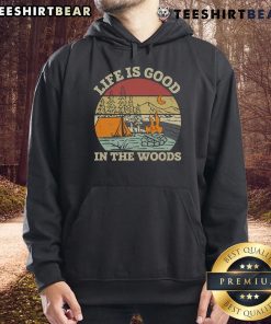 Original Life Is Good In The Wood Retro Sunset Hoodie featuring a vibrant sunset design and cozy fit.