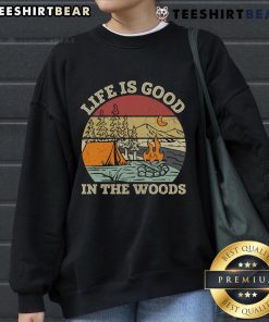 Alt Text: Original Life Is Good In The Wood Retro Sunset Sweatshirt featuring a vibrant sunset graphic on a cozy sweatshirt.