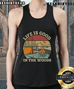 Alt Text: Original Life is Good in the Wood retro sunset tank top, featuring vibrant colors and a relaxed fit for summer.
