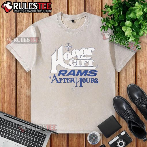 Alt Text: Original Los Angeles Rams Honor The Gift After Hours Washed T-Shirt, showcasing a vintage-style Rams logo on a casual tee.