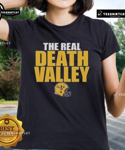 Alt Text: Original LSU Tigers The Real Death Valley Helmet 2025 Ladies Tee showcasing vibrant team colors and stylish design.