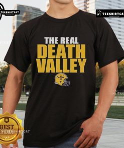 Alt Text: Original LSU Tigers The Real Death Valley Helmet 2025 T-Shirt featuring vibrant team colors and logo design.