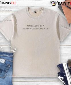 Alt Text: Original Montauk Is A Third World Country washed t-shirt featuring a vintage design and soft fabric.