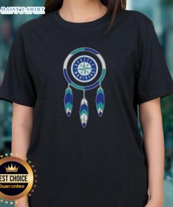 Alt Text: Original Native American Indians X Seattle Mariners baseball ladies tee featuring unique design and vibrant colors.