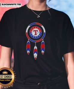 Original Native American Indians X Texas Rangers baseball ladies tee featuring vibrant tribal graphics and team logo.