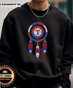 Alt Text: Original Native American Indians X Texas Rangers baseball sweatshirt featuring unique graphics and vibrant colors.