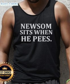 Original Newsom Sits When He Pees tank top featuring a humorous graphic design, perfect for casual wear and playful statements.