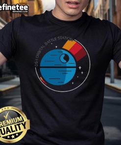 Original Orbital Battle Station T-Shirt featuring a bold graphic design of a space station in action, perfect for sci-fi fans.