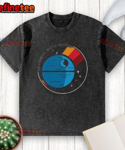 Alt Text: Original Orbital Battle Station washed t-shirt featuring a unique space-themed graphic for sci-fi enthusiasts.