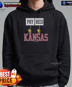 Original Peanuts Woodstock X Kansas Gameday Pay Heed Hoodie featuring vibrant graphics and cozy design for fans.