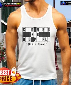 Original Pick A Vowel Good Music For Bad People logo on a stylish tank top, perfect for music lovers.