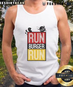 Alt Text: Original Run Burger Run tank top featuring Pac-Man chasing a hamburger design in vibrant colors.