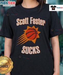 Original Scott Foster Sucks Throw Basketball Ladies Tee featuring a stylish design for basketball fans.