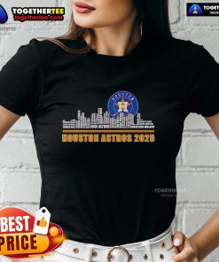 Alt Text: Houston Astros 2025 Ladies Tee featuring original skyline design, perfect for fans of the team and city.
