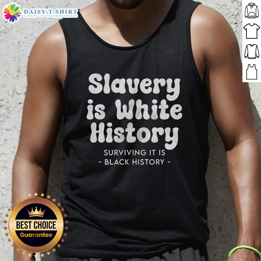 Original Slavery Is White History Surviving It Is Black History Tank Top Original Slavery is White History, Surviving it is Black History tank top design showcasing powerful social message.