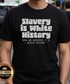 Original Slavery Is White History T-Shirt featuring bold text on a stylish black background, promoting awareness and discussion.