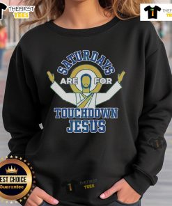 Original Smack Apparel Saturdays Touchdown Jesus Sweatshirt featuring a vibrant design and comfortable fit, perfect for game day.