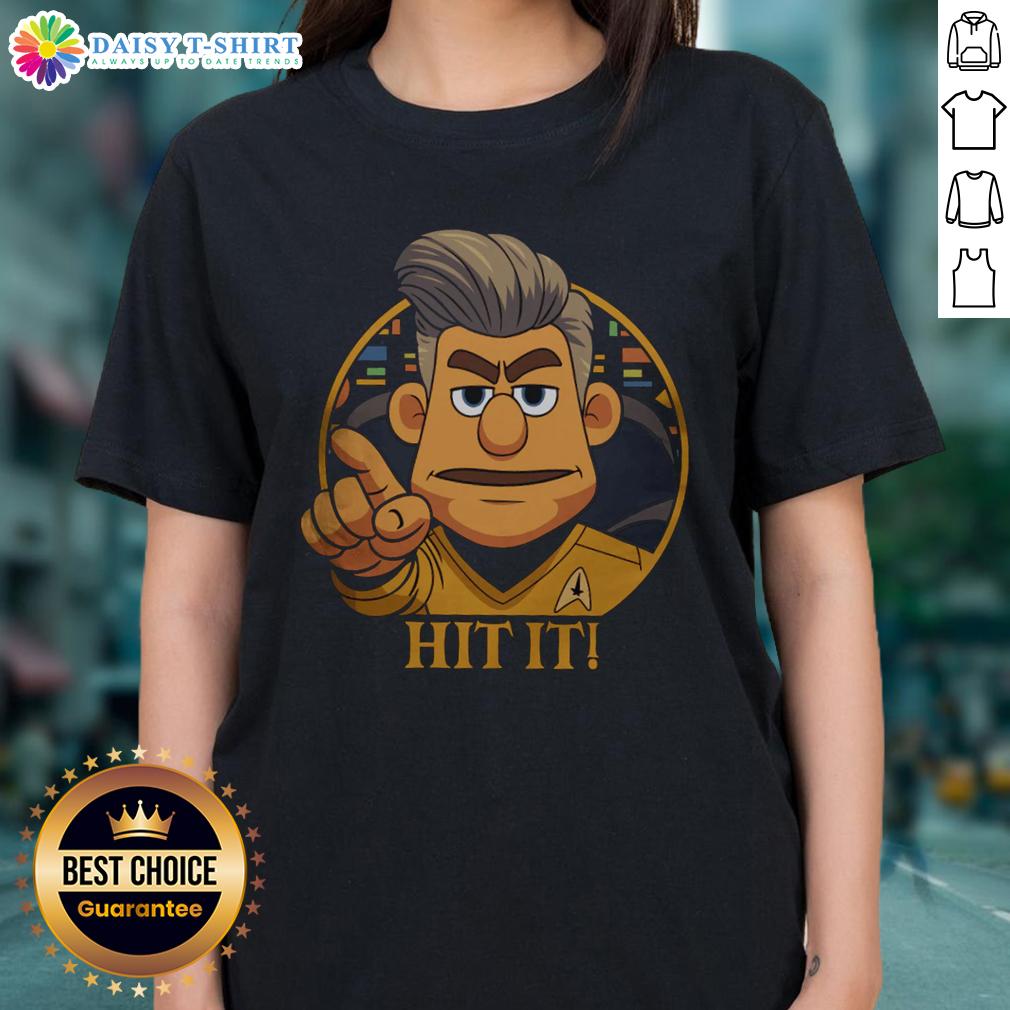Original Star Trek Cartoon Captain Hit It! Sci Fi Parody Ladies Tee Original Star Trek cartoon parody tee featuring Captain in a humorous sci-fi design for ladies.