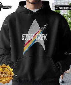 Original Star Trek Series retro striped logo hoodie featuring vibrant colors and a classic design for fans.