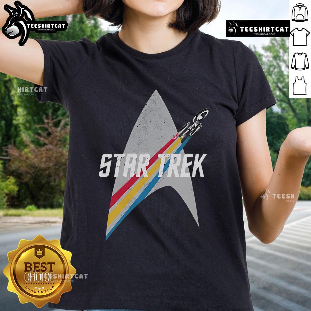 Original Star Trek Series Retro Striped Logo Ladies Tee Original Star Trek Series Retro Striped Logo Ladies Tee featuring vibrant colors and classic design, perfect for fans.