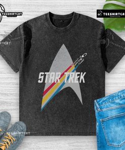 Original Star Trek Series retro striped logo washed t-shirt featuring vibrant colors and a classic design for fans.