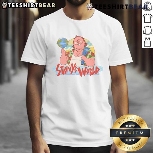 Alt Text: Original Stavvy's World cartoon t-shirt featuring vibrant graphics and playful design for fans of the show.