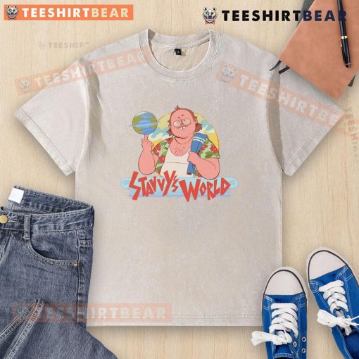 Original Stavvy's World Cartoon Washed T-Shirt featuring vibrant cartoon graphics and a relaxed fit for casual style.
