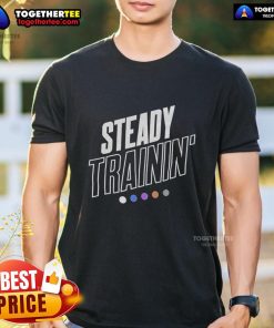Alt Text: Original Steady Trainin' logo T-shirt featuring a bold graphic design on a stylish casual shirt.