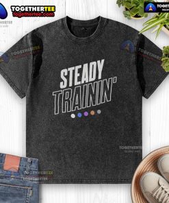 Original Steady Trainin logo on a washed t-shirt, showcasing a stylish and comfortable design for training enthusiasts.