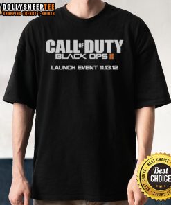 Alt Text: Original Tdawg Call of Duty Black Ops II launch event T-shirt from 11.13.12 featuring bold graphics and game logo.