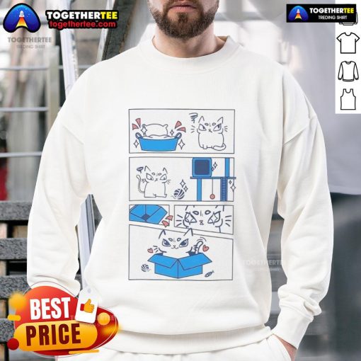 Alt Text: Original The Cat and His Love of the Box Ure Cute Sweatshirt featuring a playful cat design in a cozy fit.