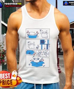 Cute tank top featuring Original The Cat enjoying his love for a box, perfect for cat lovers and casual wear.