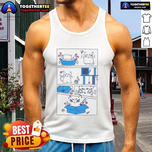 Cute tank top featuring Original The Cat enjoying his love for a box, perfect for cat lovers and casual wear.